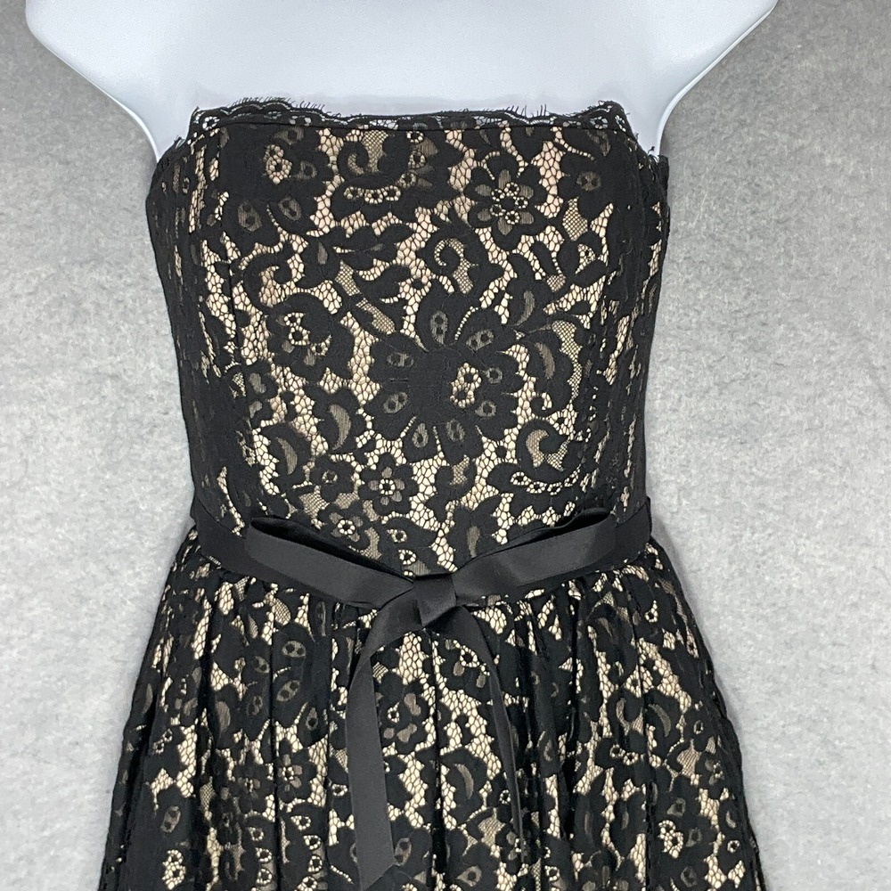 Robert Rodriguez Dress Womens 6 Black Lace Overlay Strapless Sash Waist Party - Picture 4 of 16